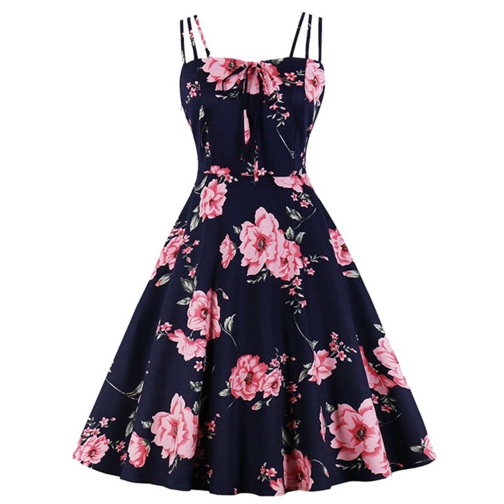 NWOT navy pink floral strappy sundress size L